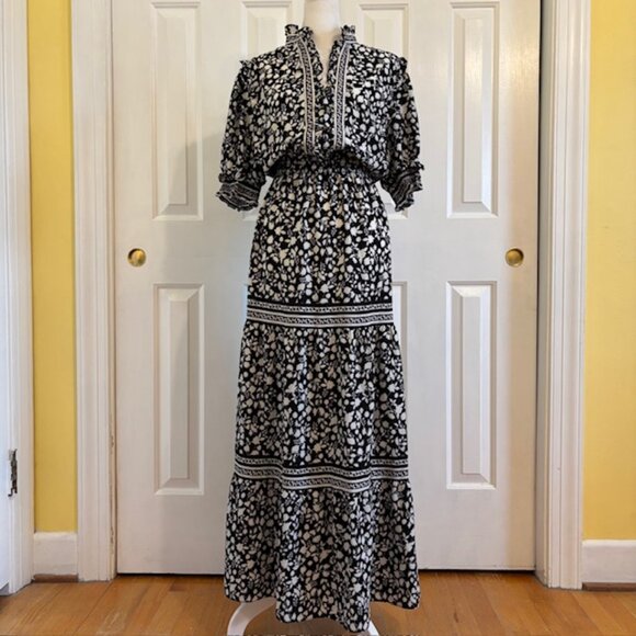 Max Studio Dresses & Skirts - Max Studio Black/White Floral Print Ruffled Collar Tiered Maxi Dress Size 1X